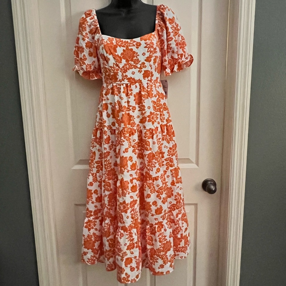 Crystal Doll- Floral Midi Dress-Size M-New-Tiere- playful puff sleeves-Adorable